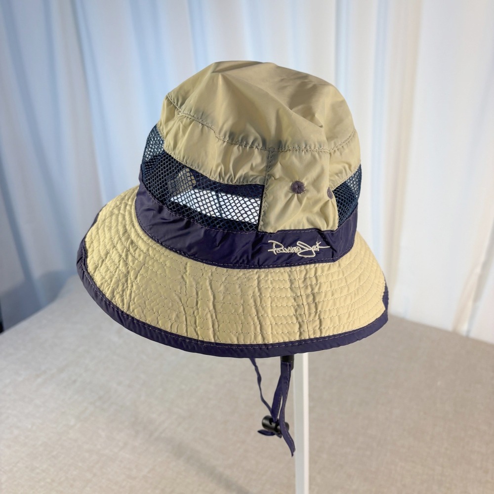 Panama Jack Boonie Hat Youth 54cm Tan Navy Blue Mesh Breathable Sun Bucket 80s